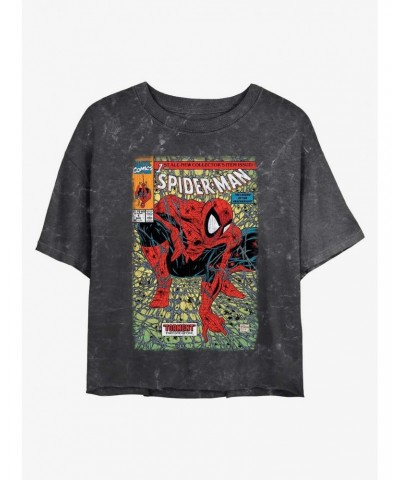 Marvel Spider-Man Spider Comic Mineral Wash Girls Crop T-Shirt $7.75 T-Shirts