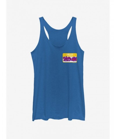 Marvel Spider-Man: Into The Spider-Verse Hello Spider-Man Name Tag Heathered Royal Blue Girls Tank Top $10.15 Tops