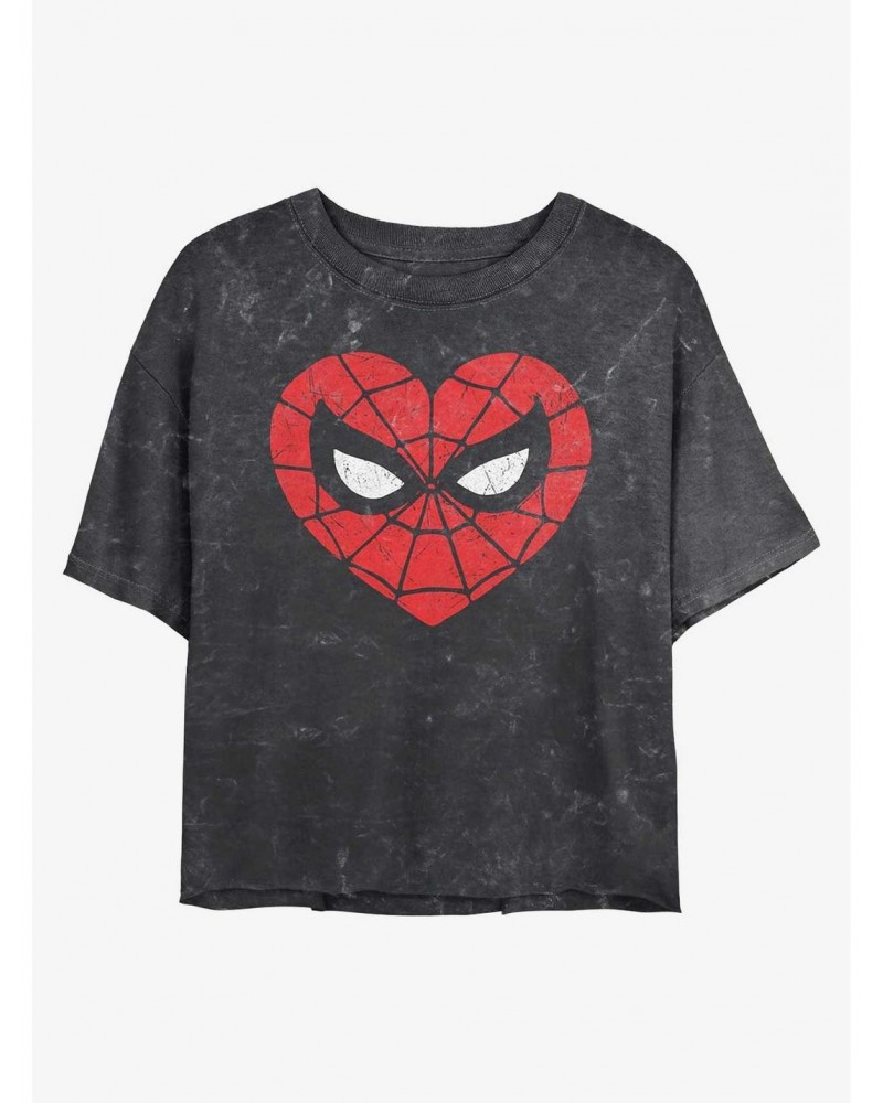 Marvel Spider-Man Spidey Heartbreaker Mineral Wash Crop Girls T-Shirt $6.89 T-Shirts