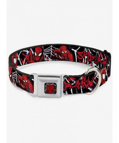 Marvel Spider-Man Spider Web Sketch Seatbelt Buckle Dog Collar $8.22 Pet Collars