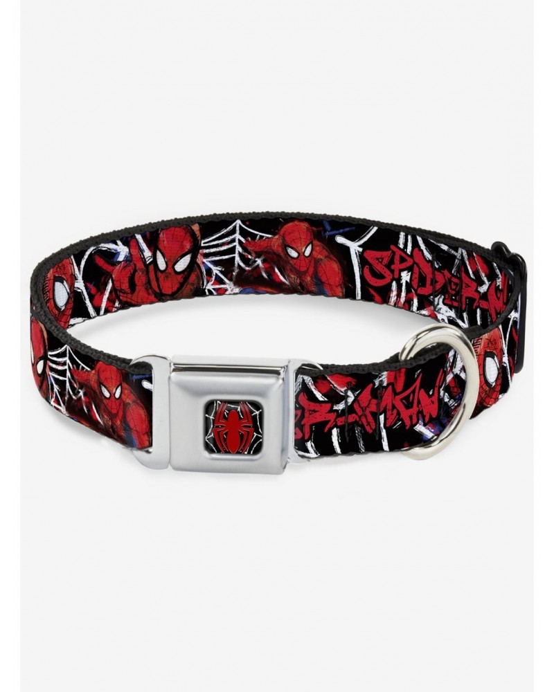 Marvel Spider-Man Spider Web Sketch Seatbelt Buckle Dog Collar $8.22 Pet Collars