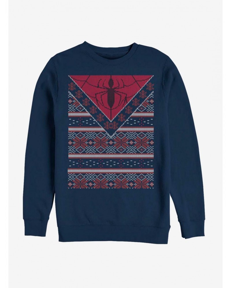 Marvel Spider-Man Logo Ugly Christmas Sweater Crew Sweatshirt $11.22 Sweatshirts