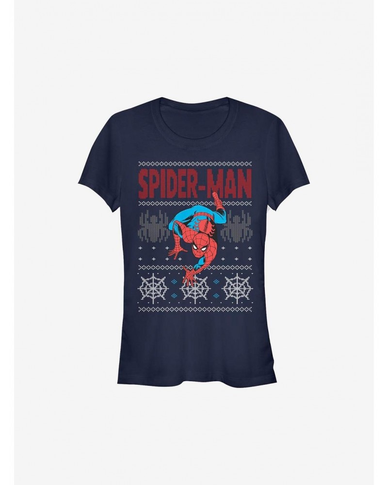 Marvel Spider-Man Ugly Christmas Sweater Girls T-Shirt $7.57 T-Shirts