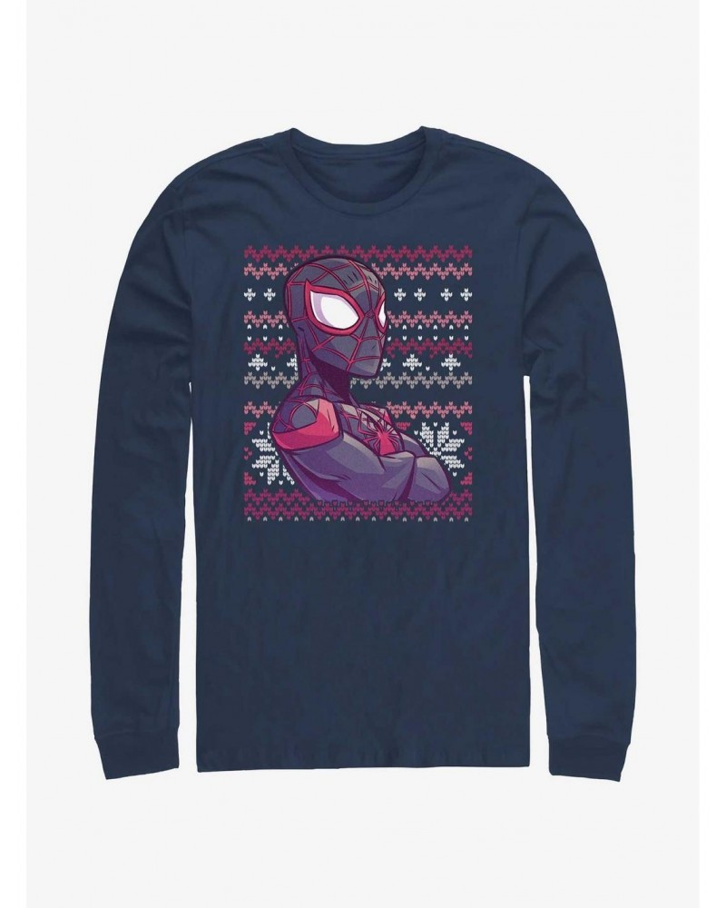Marvel Spider-Man Miles Morales Ugly Christmas Long-Sleeve T-Shirt $12.11 T-Shirts