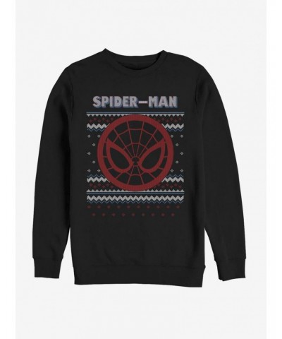 Marvel Spider-Man Spidey Face Ugly Christmas Crew Sweatshirt $14.17 Sweatshirts