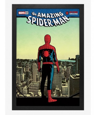 Marvel Spider-Man 60Th Ann Roof Framed Wood Wall Art $10.46 Merchandises